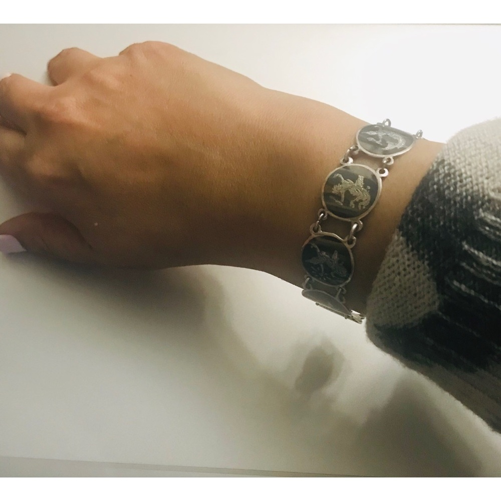 Vintage Siam 925 Black Enamel Niello Bracelet